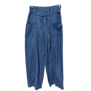 American Eagle Women’s 4 Super High Rise Baggy Wide Leg Jeans Belted Linen Blend